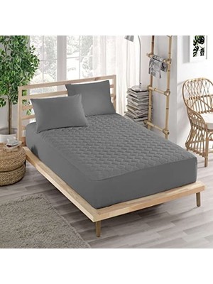 Mey İthalat Gri Pamuklu Kapitoneli Fitted Yanı Çarşaflı Yatak Koruyucu Alez 120X200