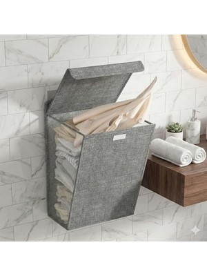 Mey İthalat Askı, Panier Gri Pratik Duvara Asılabilir & Katlanır Kirli Çamaşır Sepeti - 2 Adet Aparatı Dahil