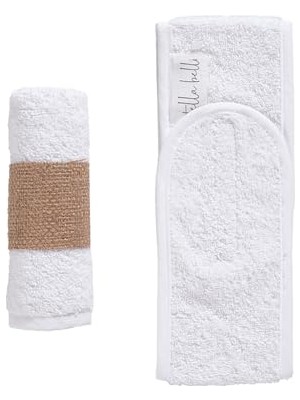 Mey İthalat Saç Bandı ve 30X30 cm Havlu 2'li Set, %100 Pamuk Bukle, Beyaz