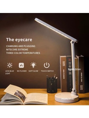 Akıllı Bayi PS-1912 Şarjlı Dokunmatik LED Masa Lambası – 3 Renk Tonlu, Ayarlanabilir Parlaklık, USB Kablol