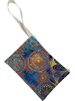 Mey İthalat Çanta, Unisex Mavi Mandala Desenli Portföy Clutch