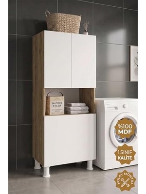 Mey İthalat Kirli Çamaşır Sepetli Banyo Kiler Çok Amaçlı Dolap Atlantik Çam-Beyaz