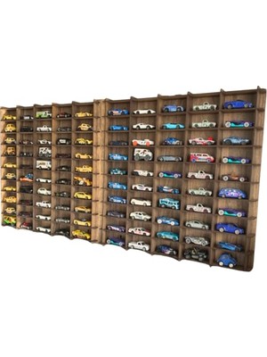 Mey İthalat Oyuncak, 1/64 Ölçek Hobi Koleksiyon 100 Araçlık Set Model Oyuncak Araba Rafı-Kahve