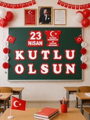 Mey İthalat 23 Nisan Süsleri ve Hediyeleri 23 Nisan Kutlu Olsun Yazılı Dekor Seti - 12 Parça