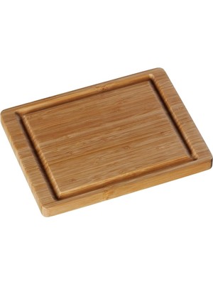 Doğal Bambu Kesme Tahtası, 26 x 20 Cm, Küçük Boy, Oluklu, Bıçak Dostu Yüzey