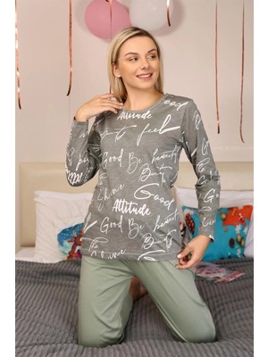Bemy Store Kadın Uzun Kol Penye Pijama Takım Füme