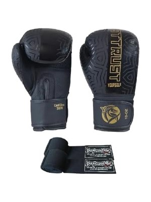 Mey İthalat Cool Lime Hakiki Deri Kick Boks Eldiveni Muay Thai Bandajlı 2'li Set Siyah 14 Oz