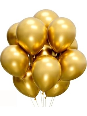 Die Grup 10 Adet Parlak Metalik Helyum Balon, Altın Renk Seçeneği ile Parti Süsleme