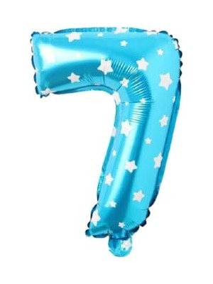 Mey İthalat 7 Rakaml 16 Inç Mavi Yıldızlı Folyo Balon 36 cm
