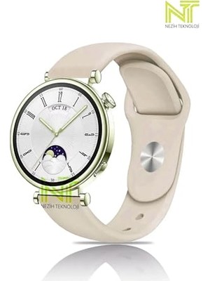 Mey İthalat Huawei Watch Gt4/gt5/gt6 41 mm ile Uyumlu Yumuşak Silikon Spor Strap Kordon, 18 Mm, Krem