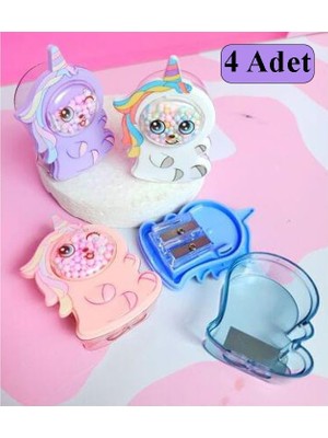 Die Grup Unicorn Kalemtraş 4 Renk 1 Paket Hazneli Jumbo Kalemtıraş Unicorn Boynuzlu Standart Kalem Açacağı Sevimli Plastik