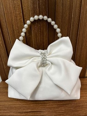Mey İthalat El Çantası; Elegant Pearl Beyaz Saten Gelin, Kristal Taşlı ve Incili Detaylı, Düğün ve Özel Günler Için Abiye Çanta