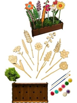 Mey İthalat Çiçek Desenli Ahşap Boyama Seti, 10 Parça, 18-20 Cm, 10'lu Standlı