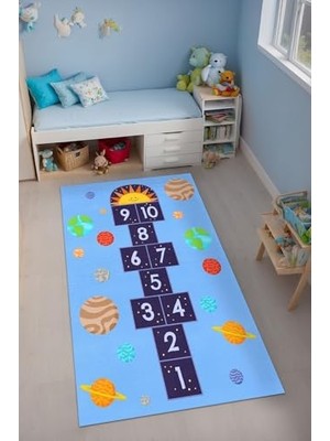 Trendexa Galax Kadife Modern Desen Kaymayı Önleyici Pamuk Tabanlı Yıkanabilir Antibakteriyel Çocuk Halısı 200X300