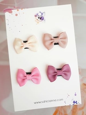 Trendexa Mini Kurdele Fiyonk Saçsız Bebek Tokası 3 Cm, Natural Pink, 4'lü Set