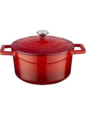 Trendexa Tencere; Metal Döküm Yuvarlak, 22 Cm, Kırmızı