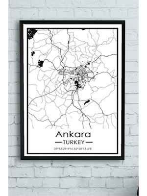 Trendexa (PSTER14376) Ankara Harita Dekoratif Tasarım Çerçeveli Tablo 50 x 70