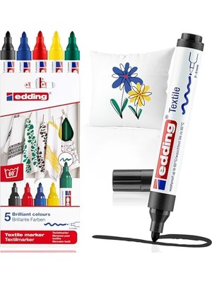 Trendexa 4500 Tekstil Kalemi, Siyah, Kırmızı, Mavi, Yeşil, Sarı, 5 Adet, 2-3 mm Yuvarlak Uç
