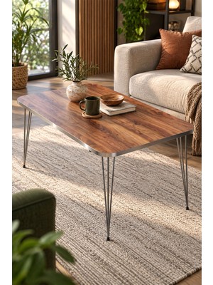 Sulorahome Gümüş Ceviz Desenli Orta Sehpa - Metal Ayaklı