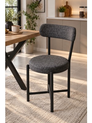 Sulorahome Keten Kumaş Metal Ayaklı Modern Mutfak Sandalyesi Antrasit
