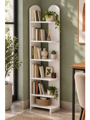 Sulorahome 5 Raflı Beyaz Çok Amaçlı Kitaplık ve Dekoratif Raf Ünitesi