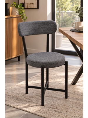 Sulorahome Keten Kumaşlı Gri Mutfak Sandalyesi - Metal Ayaklı Modern Tasarım