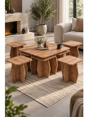 Sulorahome 5'li Modern Orta Sehpa ve Zigon Sehpa Seti - Atlantik Çam