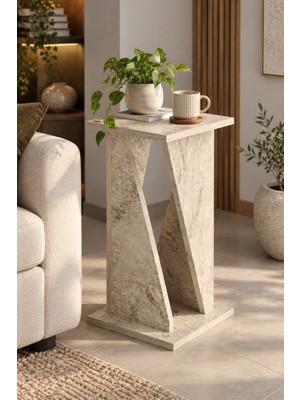 Sulorahome Modern Mermer Desenli Yan Sehpa 30X30X60 cm