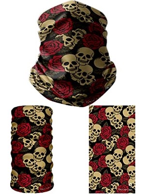 Trendexa Multifunctional Roses And Skulls Seamless Knitting Uv+ Neckerwear Face Mask Headband Bandana Do Rag Hairband