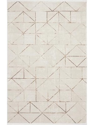 Trendexa Nevada 2506 Krem Vizon Geometrik Desenli Makine Dokuma Halı, Yumuşak