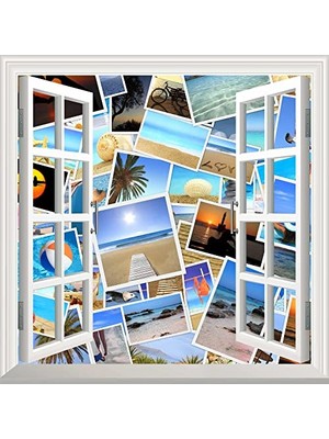 Trendexa Pencere Poster Duvar Kağıdı Tatil Fotokolaj Yapışkanlı Sticker