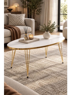 Sulorahome Elips Gold Beyaz Orta Sehpa