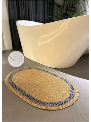 Trendexa Moderin; Hasır, Jüt, Naturel, Jüt Dekoratif, Kilim, Banyo, Salon, Mutfak Halısı Hediyelik, Ev Eşyası 80 x 100 Gri Desenli