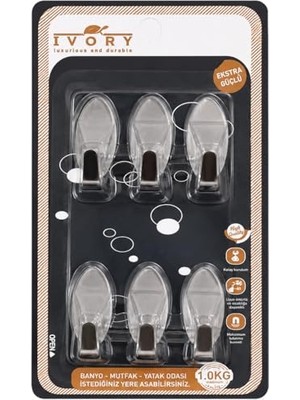 Trendexa 6'lı 1 kg Odası Için Uygun Yapışkanlı Askılık Banyo Mutfak Ofis ve Yatak