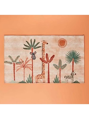 Trendexa Somon Renkli, %100 Polyester Safari Kids Hayvan Baskılı Kilim, 80X150 cm