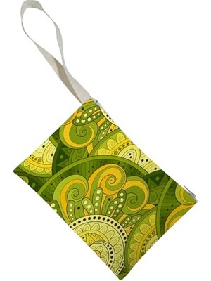 Trendexa Çanta, Unisex Yeşil Mandala Desenli Portföy Clutch