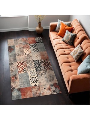 Trendexa Patchwork Şönil Kaymaz Doğal Pamuk Tabanlı Yıkanabilir Antibakteriyel Çevre Dostu Salon Halısı 200X300