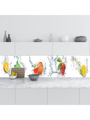Trendexa Mutfak Tezgah Arası Folyo Fayans Kaplama, Meyveler Su Pano, 60X500 cm