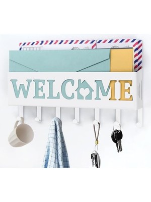 Trendexa Welcome Temalı Raflı Anahtarlık Askısı, Beyaz