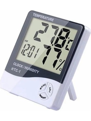 Trendexa Dijital LCD Elektronik Alarm Saat, Termometre Higrometre Hava Istasyonu, Kapalı Alan Masa Saati, Beyaz Siyah