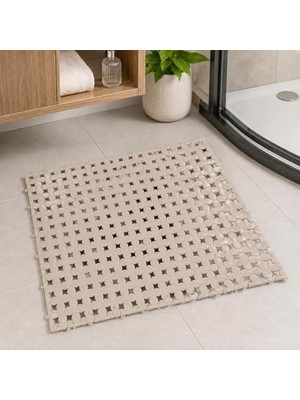 Trendexa Banyo Yer Karosu 33X33 Cm, Kaymaz Plastik Duş Matı, Geçmeli Modüler, Su Tahliye Delikli, Latte