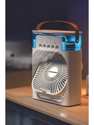 Trendexa 3'ü 1 Arada Soğuk Buharlı Nemlendirici Masaüstü Vantilatör USB Fan Gece Lambası 600 ml