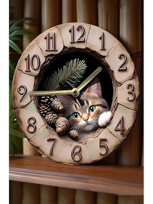 Trendexa Patili Dostlarınız Için Kedi Temalı Doğal Duvar Saati, SDW007