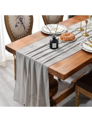 Trendexa Masa Örtüsü; 72 cm x 304 cm Açık Gri Düğün Masa Örtüsü, Şifon Kumaş, Rustik Şeffaf Masa Dekoru, Romantik Nişan, Bebek Partisi ve Doğum Günü Masaları Için