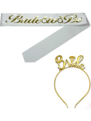 Trendexa Bride To Be Kuşak ve Metal Taç Seti - Altın