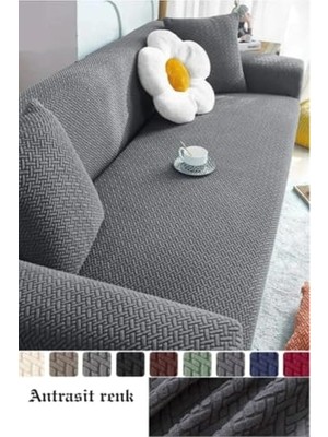 Trendexa Tuğla Desen 3 Kişilik Lastikli Kanepe Örtüsü | Lastikli Koltuk Örtüsü | Koltuk Kılıfı Antrasit 180 x 230