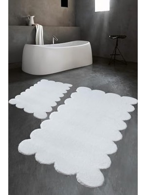 Trendexa Banyo Paspası, Rachel Carpet Lazer Kesim Beyaz Peluş Halı 2'li 60 x 100