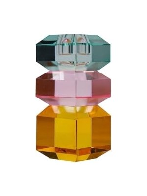 Trendexa L. Nane, L. Pembe ve Sarı Kristal Mum Tutucu, 6X6X13 cm