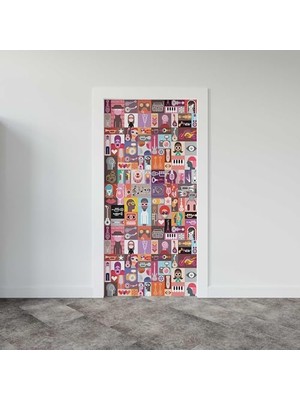 Trendexa Pop Art Music Collage Tasarımlı Kapı Sticker Folyosu