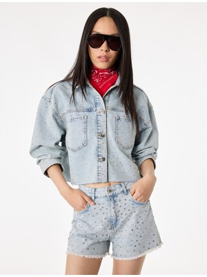 Koton Rahat Kalıp Uzun Kollu Klasik Yaka Cep Detaylı Denim Ceket